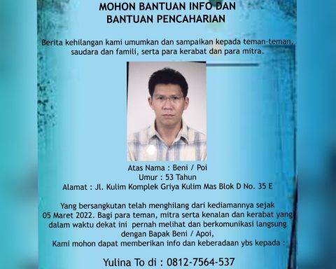Penasehat Paguyuban Sosial Masyarakat Tionghoa (PSMTI) Riau Hilang