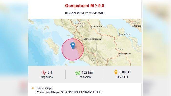 Padang Sidempuan Diguncang Gempa 6,4 Magnitudo, Goncanganya Terasa ke Riau