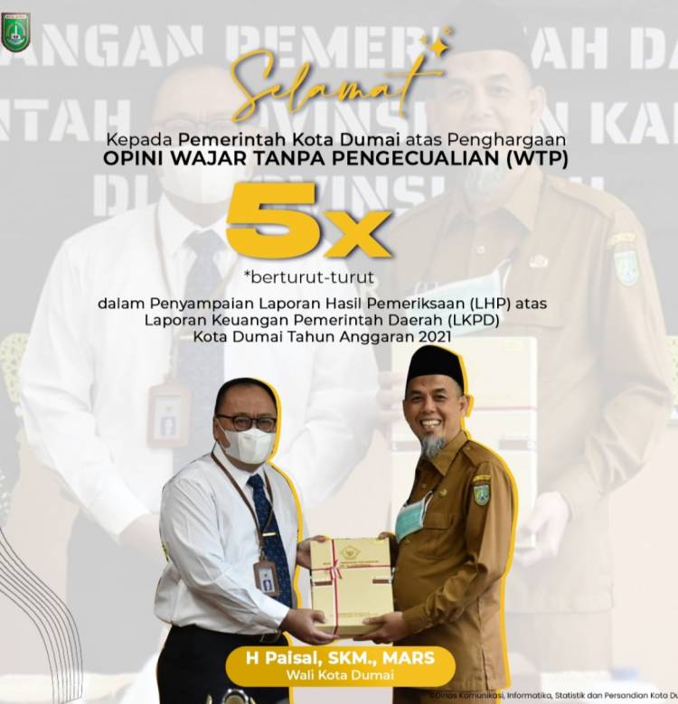 Kelima Kalinya Raih Opini WTP, Walikota: Terus Tingkatkan Kualitas dan Sinergitas