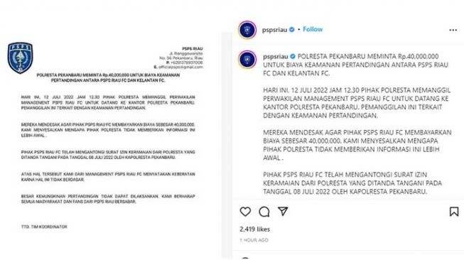 PSPS Menuding Permintaan Rp40 Juta itu Adalah Penodongan