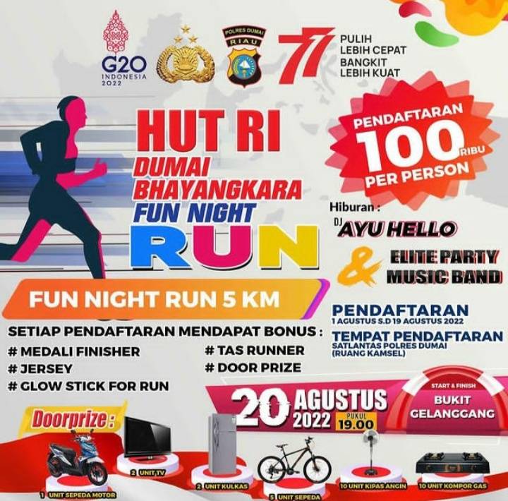 Hari ini Terakhir Pendaftaran, Besok Polres Dumai Gelar Fun Night Run Bertabur Hadiah dan Door Prize