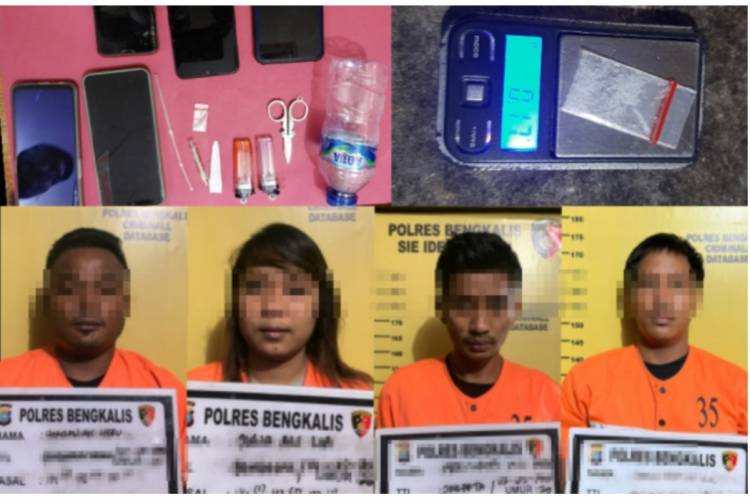 Lagi Asik Pesta Sabu, 3 Pria dan 1 Wanita Dicokok Satnarkoba Polres Bengkalis
