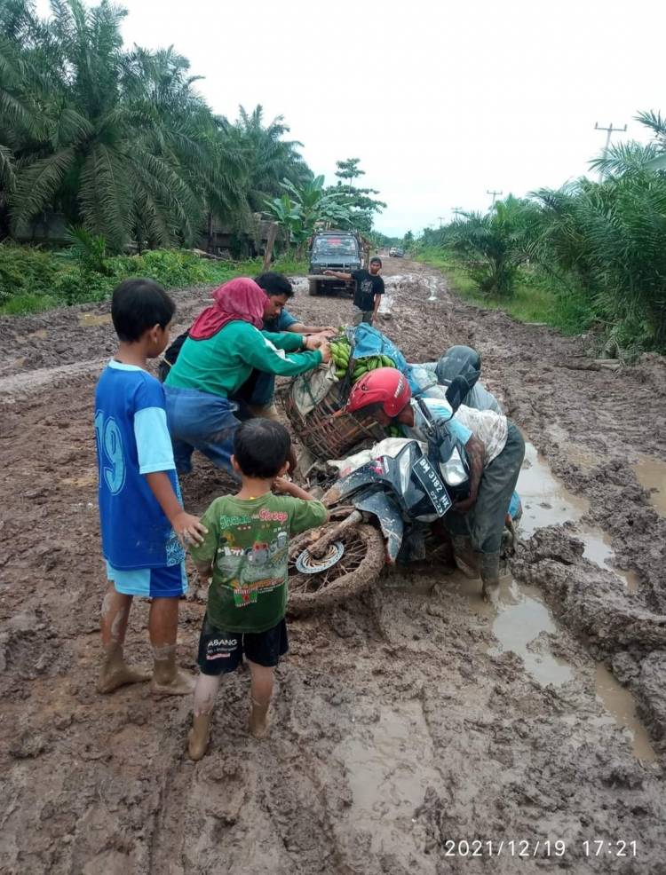 Jalan Hancur Lebur, Warga Pinggiran Dumai Berlumur Lumpur